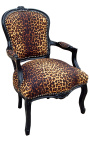 Barocker Sessel aus Louis XV-Leopardenstoff und schwarz lackiertem Holz