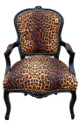 Baročni fotelj Louis XV Tkanina leopard in lakiran črni les - 1