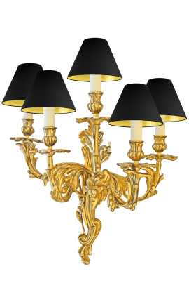 Голяма стенна лампа в стил Луи XV рокайл 5 светъл позлатен бронз