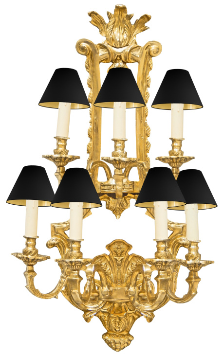 Grote wandlamp in bronzen Napoleon III stijl met 7 lampen