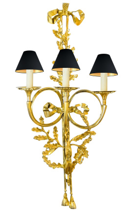 Great wall light bronze ormoulu Louis XVI style with three sconces