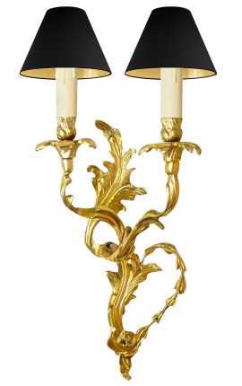 Vägglampa bronsrullar akantus med 2 lampetter