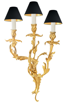 Velika stenska svetilka, 3 svetilke, zlata bronasta v slogu rokoko Ludvika XV