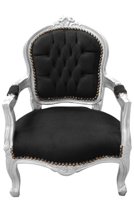 Baroque armchair for child black velvet and silver wood