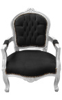 Fauteuil baroque enfant velours noir et bois argent