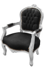 Fauteuil baroque enfant velours noir et bois argent