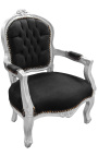 Fauteuil baroque enfant velours noir et bois argent