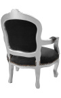 Fauteuil baroque enfant velours noir et bois argent