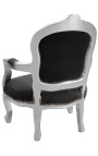 Fauteuil baroque enfant velours noir et bois argent