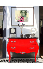 Baroque chest of drawers (commode) of style Louis XV red and black top with 2 drawers