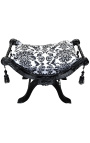 Banc "Dagobert" de teixit floral negre i fusta negra