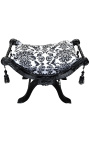 Dagobert bench with black floral pattern fabric and black wood
