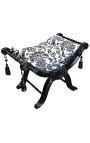 Banc "Dagobert" de teixit floral negre i fusta negra