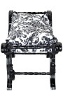 Banquette "Dagobert" tissu motifs floraux noir et bois noir