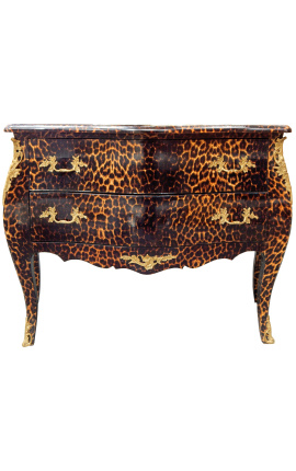 Baroque chest of drawers (commode) of style leopard Louis XV with 2 drawers and gold bronze