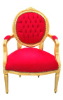 Butaca Lluís XVI d'estil barroc de vellut vermell i fusta daurada