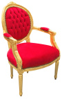 Barok lænestol Louis XVI stil rød fløjl og guld træ
