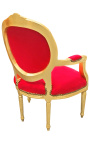 Barokinis fotelis Liudviko XVI stiliaus raudono aksomo ir aukso medienos