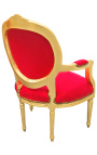 Barokke fauteuil Louis XVI-stijl rood fluweel en goud hout