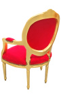Baroque armchair Louis XVI style red velvet and gold wood