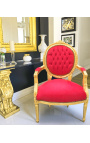 Fauteuil Louis XVI de style baroque velours rouge et bois doré