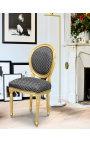 Silla de estilo Louis XVI con tela de borla peas negro y madera de oro