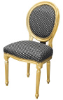 Louis XVI style chair with tassel peas fabric black and gold wood 