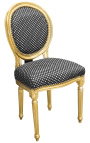 Louis XVI style chair with tassel peas fabric black and gold wood 