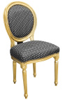 Καρέκλα στυλ Louis XVI με ύφασμα αρακά φούντα μαύρο και χρυσό ξύλο 