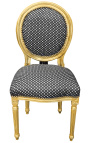 Louis XVI style chair with tassel peas fabric black and gold wood 