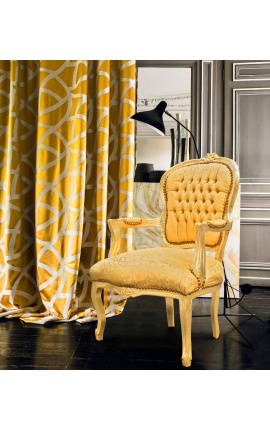 Baroque armchair of Louis XV style golden satin fabric gold wood