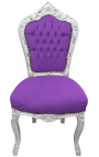 Chair Baroque Rococo style purple velvet and silvered wood