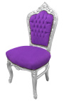 Stuhl im Barock-Rokoko-Stil, violetter Samt und versilbertes Holz