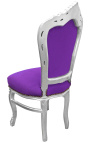 Chair Baroque Rococo style purple velvet and silvered wood