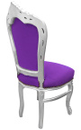 Stuhl im Barock-Rokoko-Stil, violetter Samt und versilbertes Holz