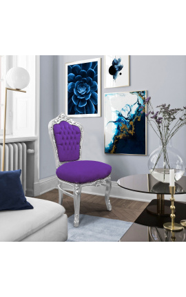 Tuoli barokkirokokootyylistä violettia samettia ja hopeoitua puuta