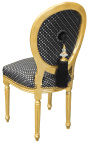 Luija XVI stila krēsls ar pušķu zirņu audumu melnā un zelta koka 