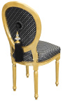 Louis XVI style chair with tassel peas fabric black and gold wood 