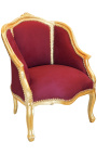 Bergere fotelis Louis XV stiliaus bordo (raudonos) aksomo ir aukso medienos