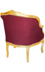 Bergère tecido estilo louis XV veludo vermelho Borgonha e madeira dourada