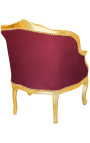 Bergère de style Louis XV tissu velours rouge bordeaux et bois doré