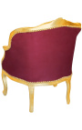 Bergere fauteuil Lodewijk XV-stijl bordeaux (rood) fluweel en goud hout