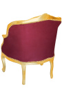 Bergere-Sessel im Louis-XV-Stil aus burgunderrotem (rotem) Samt und goldenem Holz