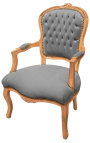 Πολυθρόνα σε γκρι βελούδο στυλ Louis XV και φυσικό χρώμα ξύλου