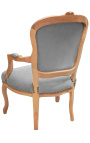 Luija XV stila krēsls pelēkā samta un dabīgā koka krāsā