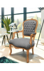 Fauteuil de style Louis XV velours gris et bois naturel