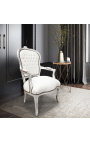 Fauteuil baroque de style Louis XV simili cuir blanc et bois argent