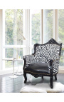 Armchair "prins" Barock stil zebra och svart faux lather med svart lackerat trä