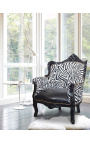 Sillón principe Barroco estilo cebra y negro faux lather con madera lacada negra