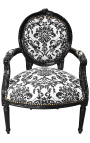 Sillón barroco Estilo Luis XVI con tejido floral negro, madera negra